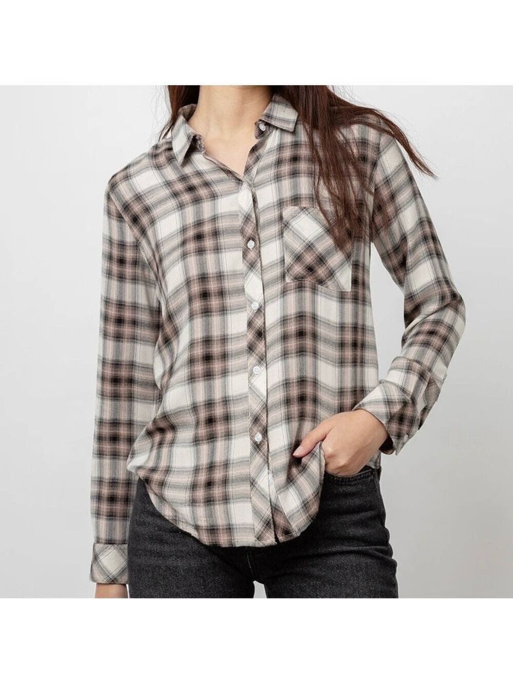 Rails Hunter Button Down Shirt Ivory/Coal/Blush Plaid size Medium